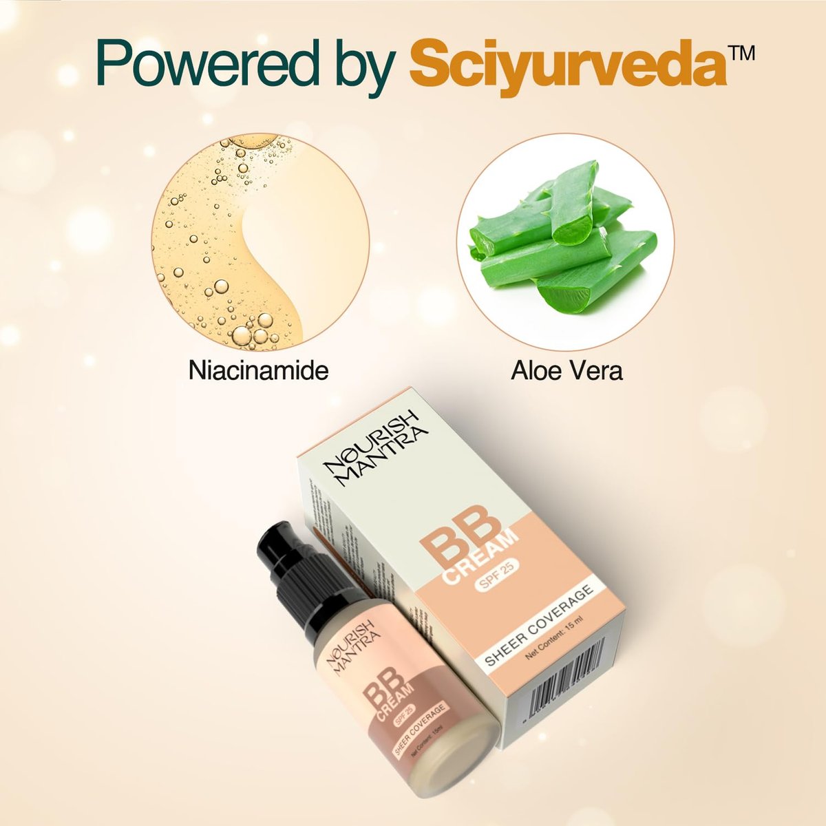 Nourish Mantra BB Cream with SPF 25 - No-Makeup Makeup Look, Enriched with Niacinamide & Aloe Vera, Suits All Skin Types, 15 ml - görsel 3
