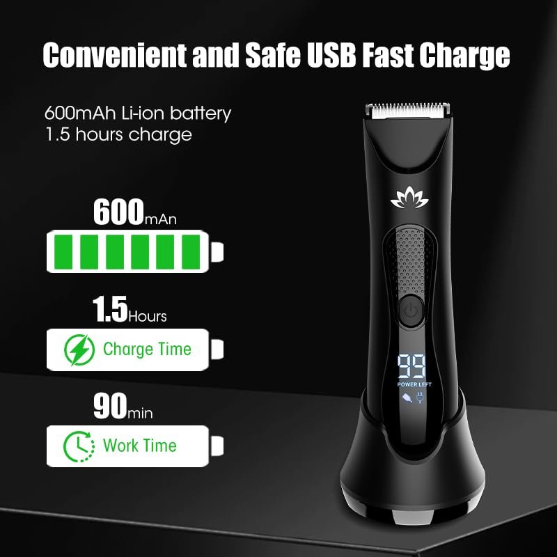 Suttik Men's Body & Pubic Hair Trimmer – Electric Groin & Ball Trimmer for Smooth Wet/Dry Shaving with LED Light - görsel 5
