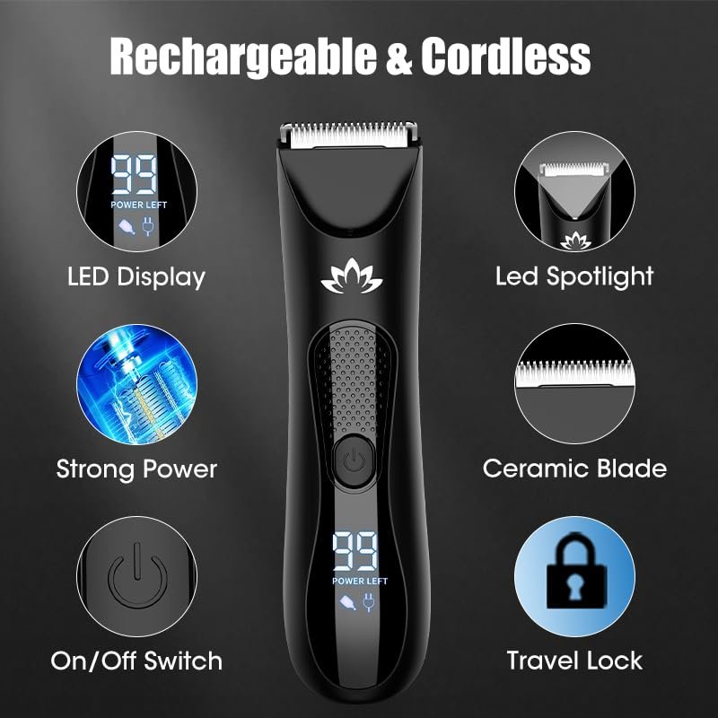 Suttik Men's Body & Pubic Hair Trimmer – Electric Groin & Ball Trimmer for Smooth Wet/Dry Shaving with LED Light - görsel 2