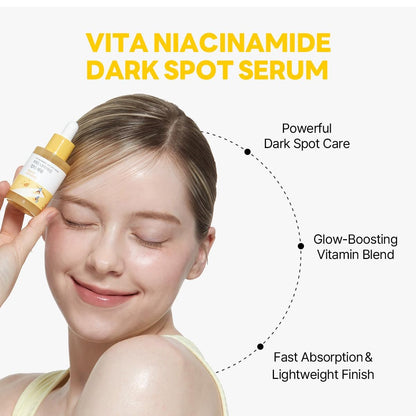 ROUND LAB Vita Niacinamide Dark Spot Serum 1.01 Fl Oz - Radiance-Boosting Korean Face Serum with Vitamin C for Uneven Skin Tone & Clarity Avelisse