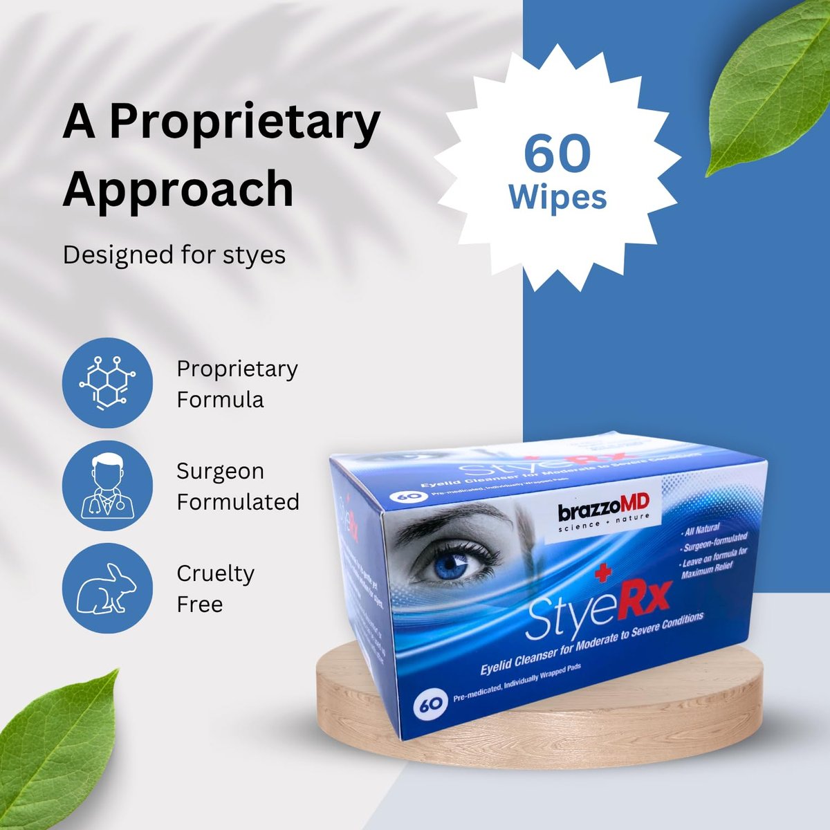 brazzoMD StyeRx Individual Eyelid and Lash Wipes for Stye Relief, Chalazions - Box of 60 Avelisse