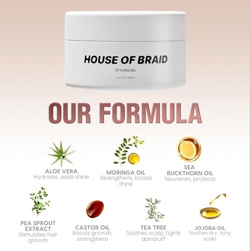 House Of Braid Hair Styling Gel - Extra Hold for Curly, Wavy, Slick Back, Edge Control, Braid Gel - Non Toxic, Frizz and Flake Free Hair Jam with All Natural Ingredients (3.4 Oz) Avelisse
