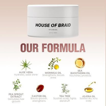 House Of Braid Hair Styling Gel - Extra Hold for Curly, Wavy, Slick Back, Edge Control, Braid Gel - Non Toxic, Frizz and Flake Free Hair Jam with All Natural Ingredients (3.4 Oz) Avelisse