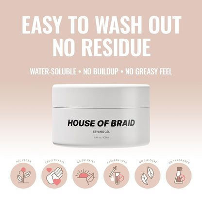 House Of Braid Hair Styling Gel - Extra Hold for Curly, Wavy, Slick Back, Edge Control, Braid Gel - Non Toxic, Frizz and Flake Free Hair Jam with All Natural Ingredients (3.4 Oz) Avelisse