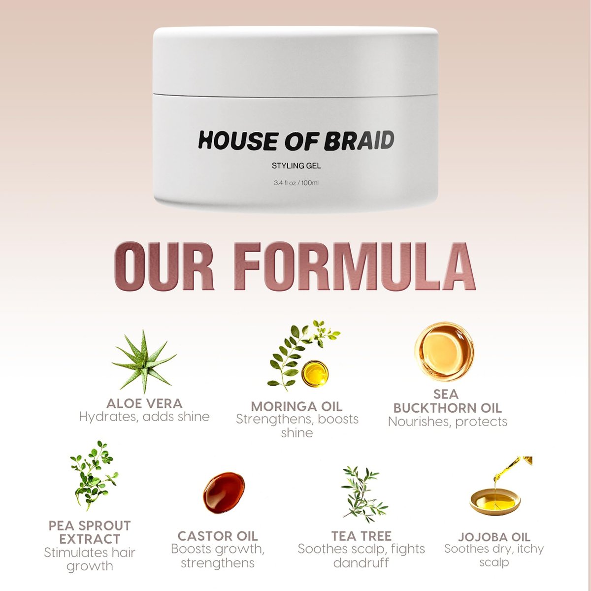House Of Braid Hair Styling Gel - Extra Hold for Curly, Wavy, Slick Back, Edge Control, Braid Gel - Non Toxic, Frizz and Flake Free Hair Jam with All Natural Ingredients (3.4 Oz) Avelisse