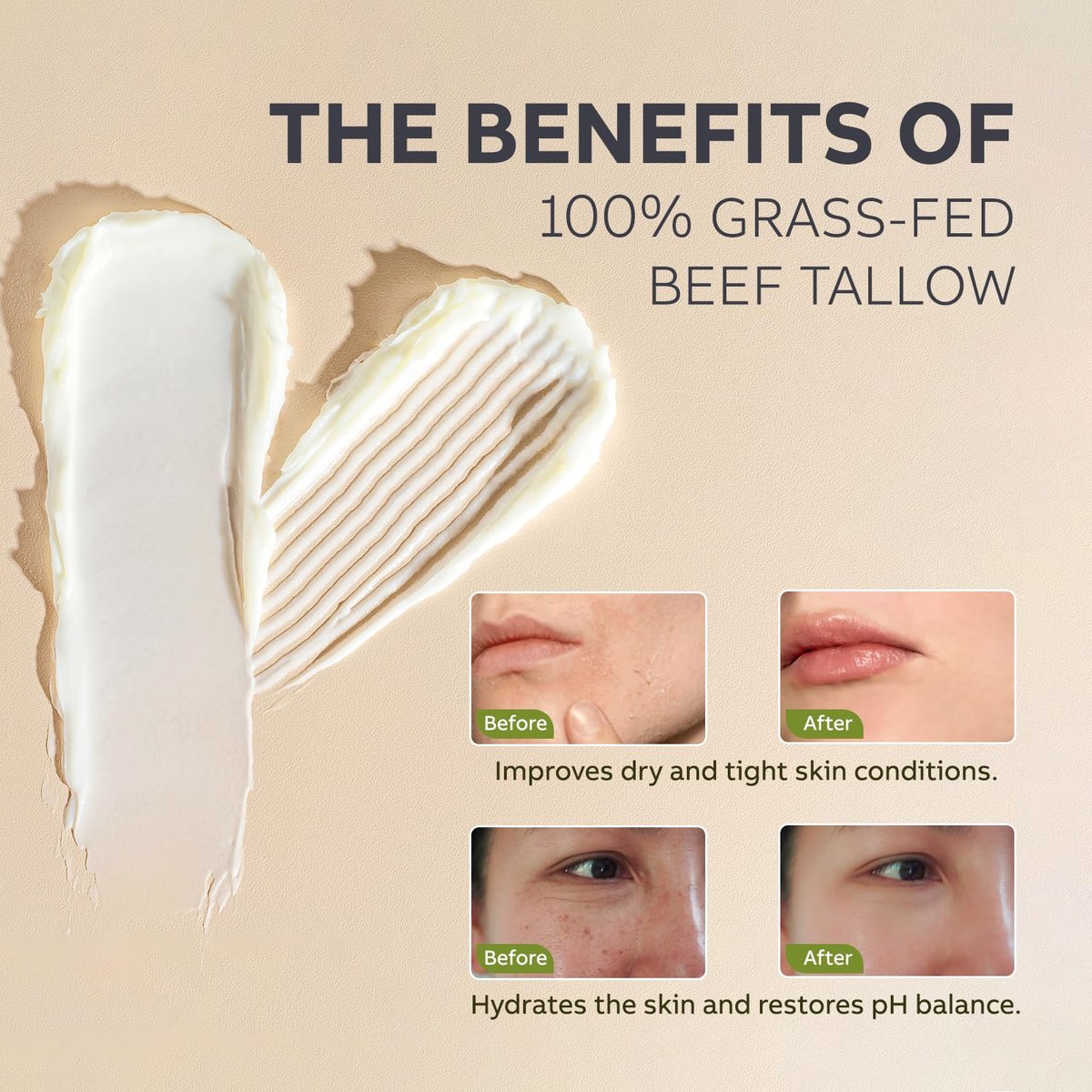 Beef Tallow for Skin with Honey – Grass Fed Tallow Face Moisturizer, Nourishing & Hydrating Balm, 60g Avelisse