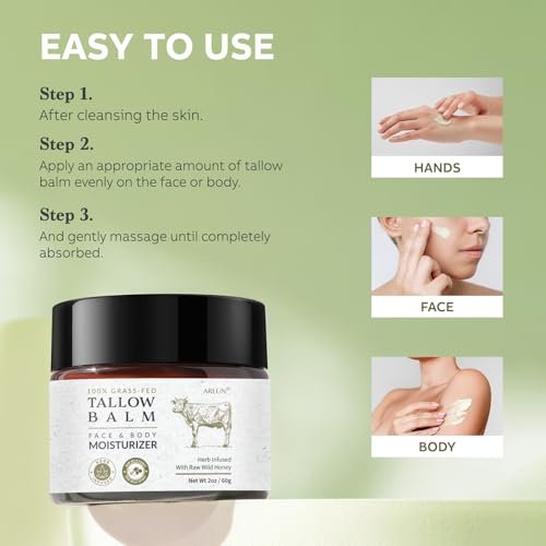 Beef Tallow for Skin with Honey – Grass Fed Tallow Face Moisturizer, Nourishing & Hydrating Balm, 60g Avelisse