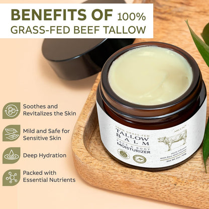 Beef Tallow for Skin with Honey – Grass Fed Tallow Face Moisturizer, Nourishing & Hydrating Balm, 60g Avelisse