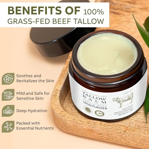 Beef Tallow for Skin with Honey – Grass Fed Tallow Face Moisturizer, Nourishing & Hydrating Balm, 60g Avelisse
