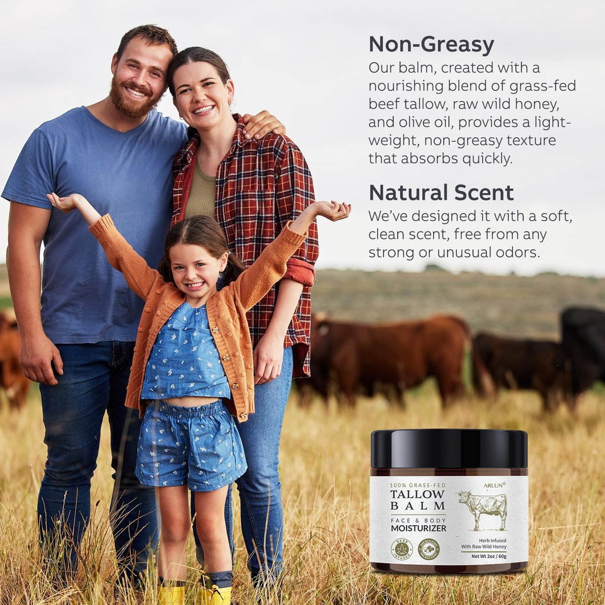 Beef Tallow for Skin with Honey – Grass Fed Tallow Face Moisturizer, Nourishing & Hydrating Balm, 60g Avelisse