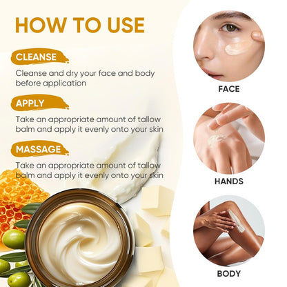 Organic Grass-Fed Beef Tallow Balm with Raw Honey - 4 oz All-Natural Moisturizer for Face & Body
