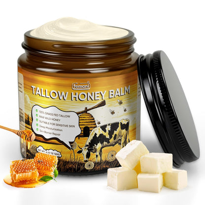 Organic Grass-Fed Beef Tallow Balm with Raw Honey - 4 oz All-Natural Moisturizer for Face & Body