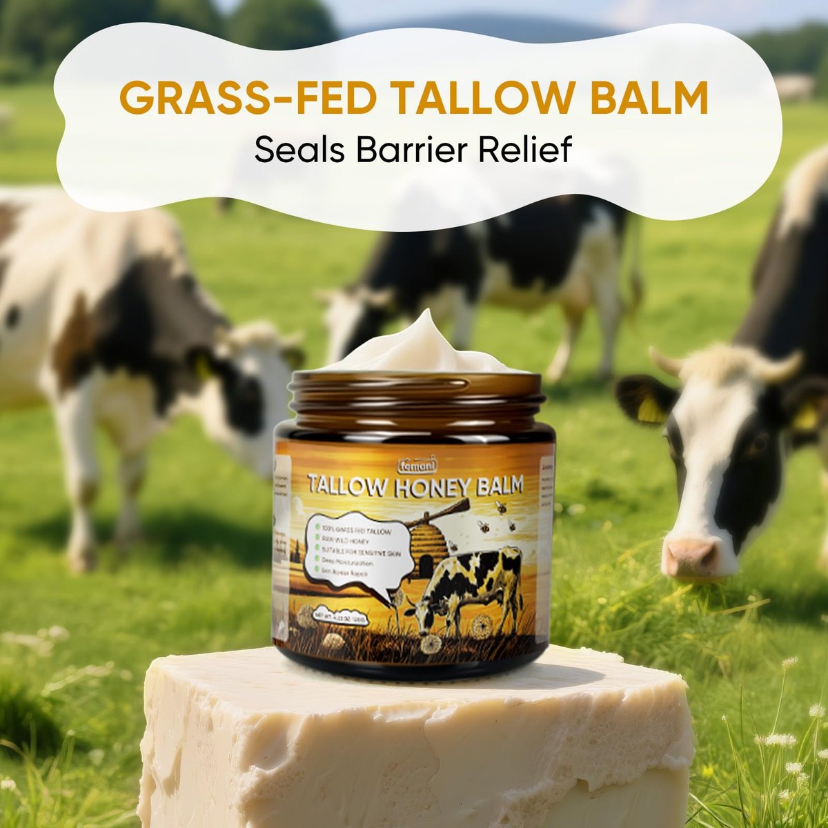 Organic Grass-Fed Beef Tallow Balm with Raw Honey - 4 oz All-Natural Moisturizer for Face & Body - görsel 5