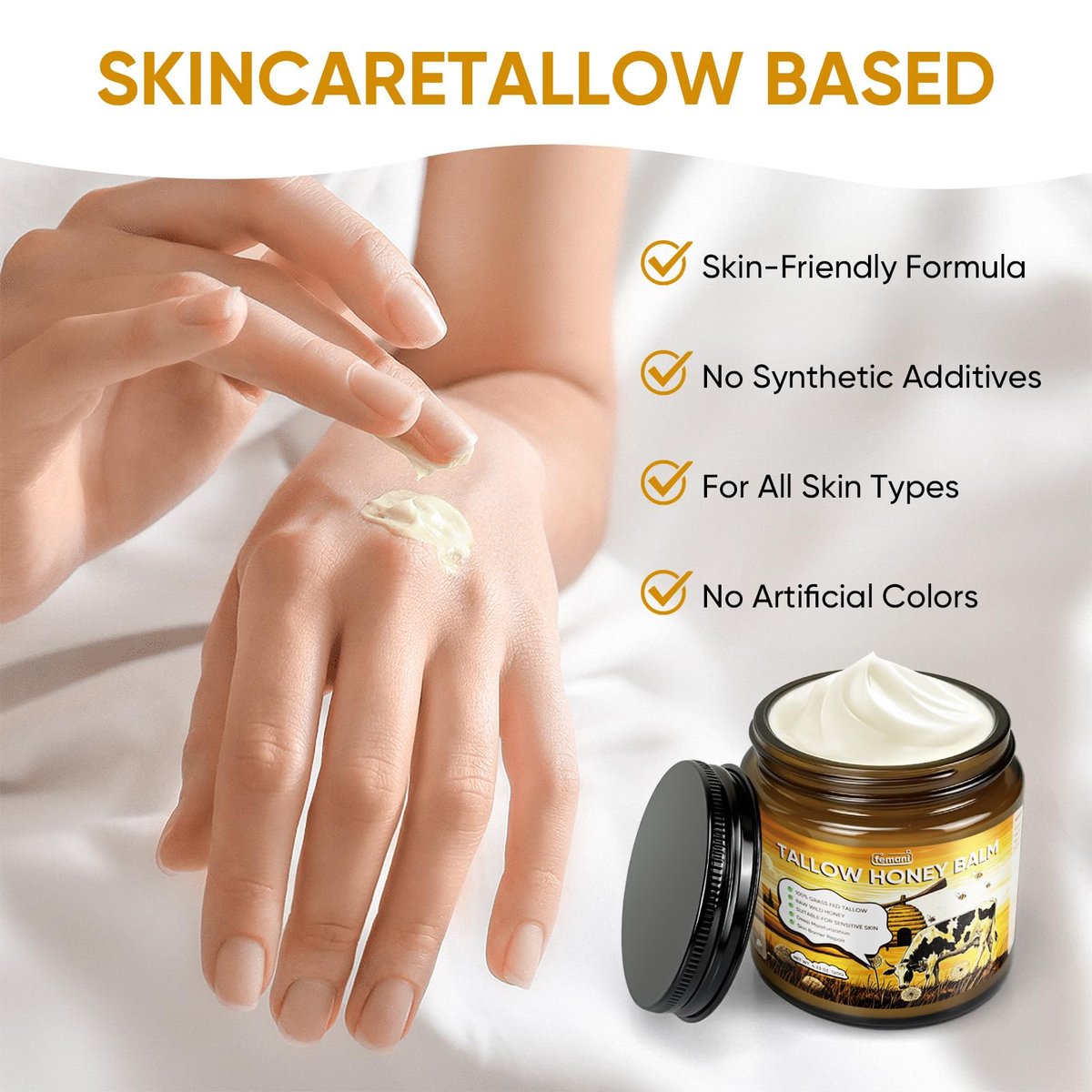 Organic Grass-Fed Beef Tallow Balm with Raw Honey - 4 oz All-Natural Moisturizer for Face & Body - görsel 11