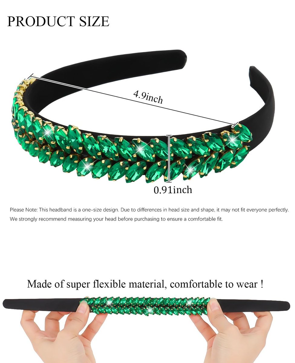Wecoe Green Rhinestone Headband for Women & Girls – St. Patrick's Day Sparkly Crystal Leaf Shape Hairband - görsel 11