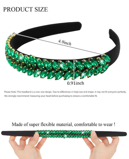 Wecoe Green Rhinestone Headband for Women & Girls – St. Patrick's Day Sparkly Crystal Leaf Shape Hairband