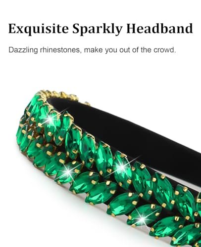 Wecoe Green Rhinestone Headband for Women & Girls – St. Patrick's Day Sparkly Crystal Leaf Shape Hairband