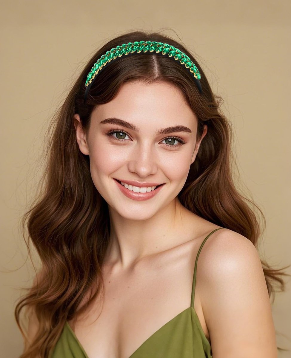 Wecoe Green Rhinestone Headband for Women & Girls – St. Patrick's Day Sparkly Crystal Leaf Shape Hairband - görsel 3
