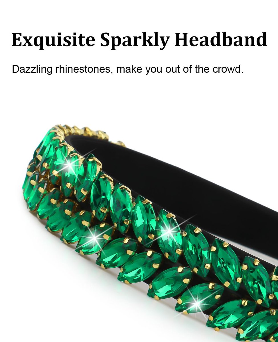 Wecoe Green Rhinestone Headband for Women & Girls – St. Patrick's Day Sparkly Crystal Leaf Shape Hairband - görsel 9