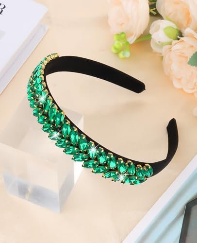 Wecoe Green Rhinestone Headband for Women & Girls – St. Patrick's Day Sparkly Crystal Leaf Shape Hairband