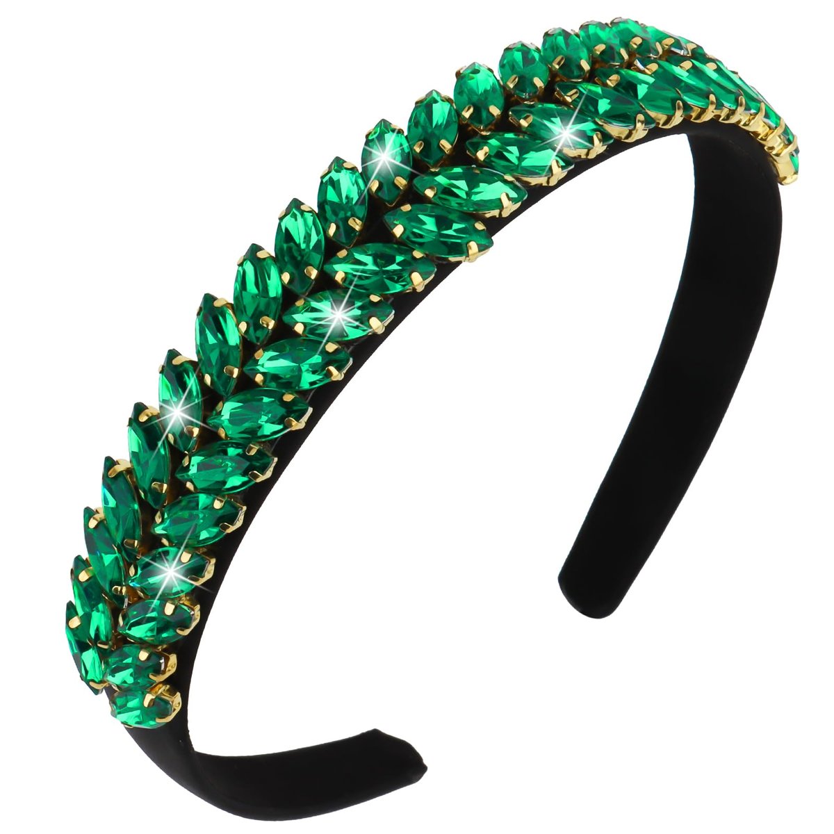 Wecoe Green Rhinestone Headband for Women & Girls – St. Patrick's Day Sparkly Crystal Leaf Shape Hairband - görsel 1