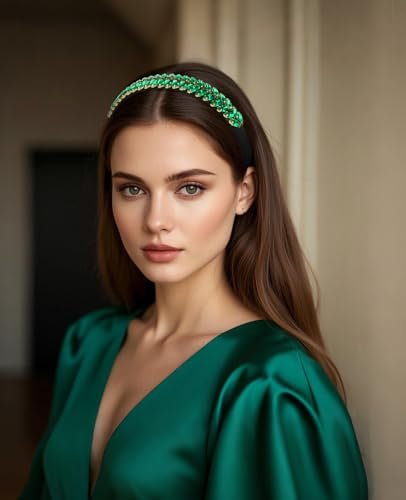 Wecoe Green Rhinestone Headband for Women & Girls – St. Patrick's Day Sparkly Crystal Leaf Shape Hairband - görsel 6