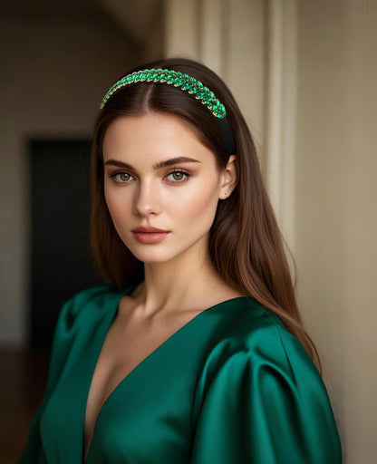 Wecoe Green Rhinestone Headband for Women & Girls – St. Patrick's Day Sparkly Crystal Leaf Shape Hairband