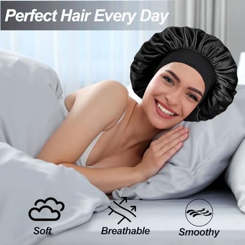 Confvrter Double Layer Silk Bonnet for Men & Women – Black Satin Sleep Cap for Curly, Braided, and Natural Hair - görsel 11
