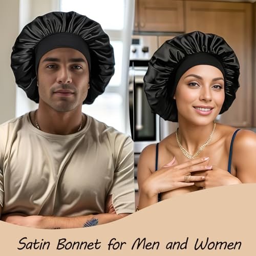 Confvrter Double Layer Silk Bonnet for Men & Women – Black Satin Sleep Cap for Curly, Braided, and Natural Hair - görsel 4