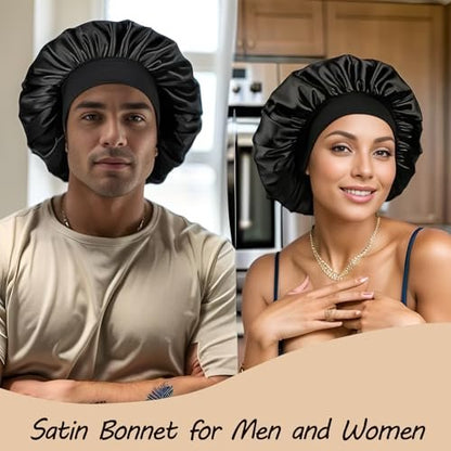 Confvrter Double Layer Silk Bonnet for Men & Women – Black Satin Sleep Cap for Curly, Braided, and Natural Hair