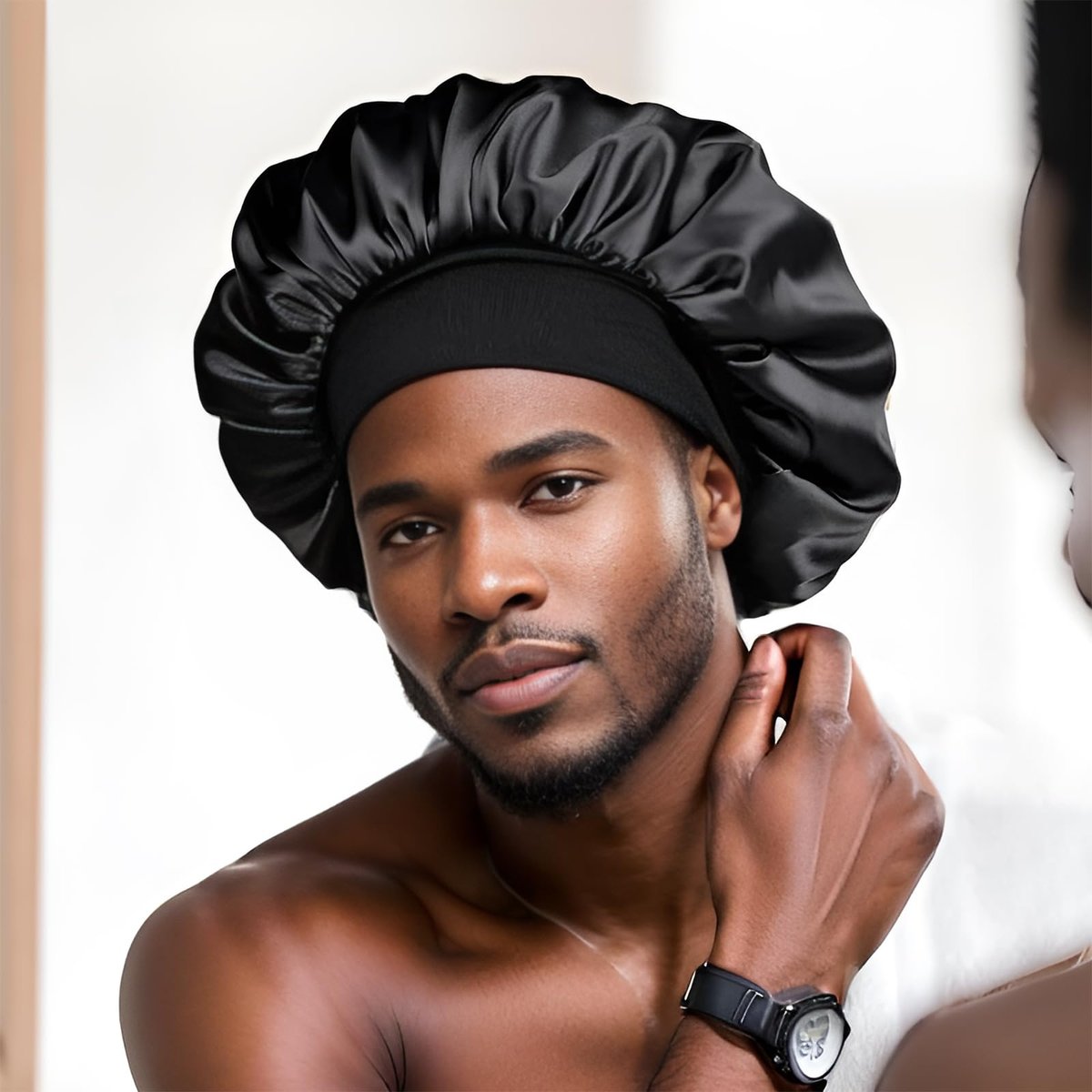 Confvrter Double Layer Silk Bonnet for Men & Women – Black Satin Sleep Cap for Curly, Braided, and Natural Hair - görsel 7