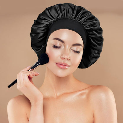 Confvrter Double Layer Silk Bonnet for Men & Women – Black Satin Sleep Cap for Curly, Braided, and Natural Hair