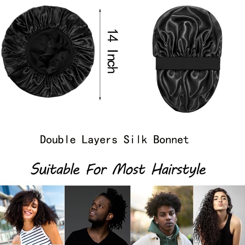 Confvrter Double Layer Silk Bonnet for Men & Women – Black Satin Sleep Cap for Curly, Braided, and Natural Hair - görsel 9