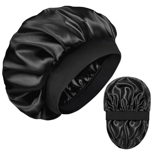 Confvrter Double Layer Silk Bonnet for Men & Women – Black Satin Sleep Cap for Curly, Braided, and Natural Hair - görsel 2
