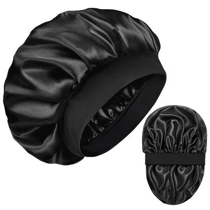Confvrter Double Layer Silk Bonnet for Men & Women – Black Satin Sleep Cap for Curly, Braided, and Natural Hair