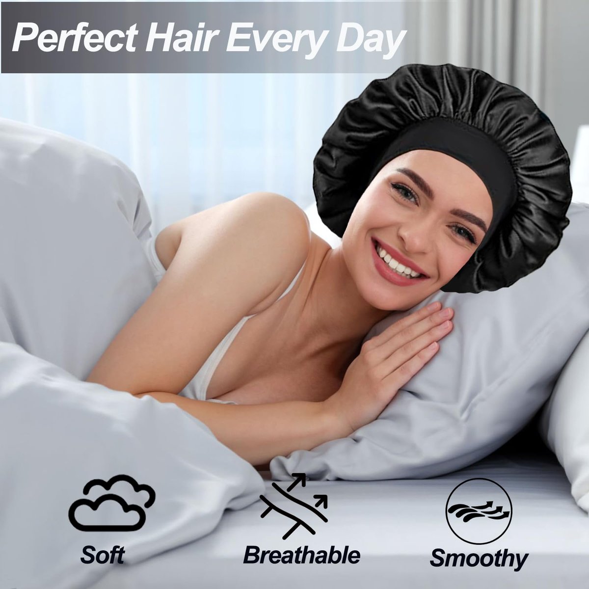 Confvrter Double Layer Silk Bonnet for Men & Women – Black Satin Sleep Cap for Curly, Braided, and Natural Hair - görsel 10
