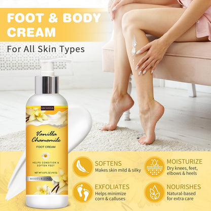 LUCOTIYA Foot Soak Set Pedicure Kit - Vanilla Chamomile Foot Soak Salts, File, Scrub & Urea Cream for Dry Cracked Feet Avelisse