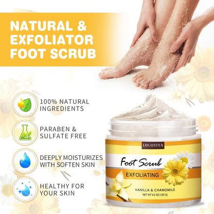 LUCOTIYA Foot Soak Set Pedicure Kit - Vanilla Chamomile Foot Soak Salts, File, Scrub & Urea Cream for Dry Cracked Feet Avelisse