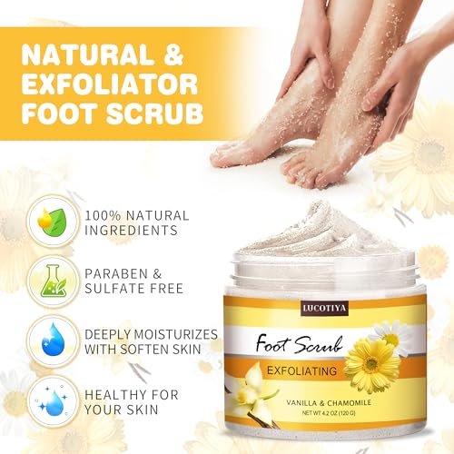 LUCOTIYA Foot Soak Set Pedicure Kit - Vanilla Chamomile Foot Soak Salts, File, Scrub & Urea Cream for Dry Cracked Feet Avelisse