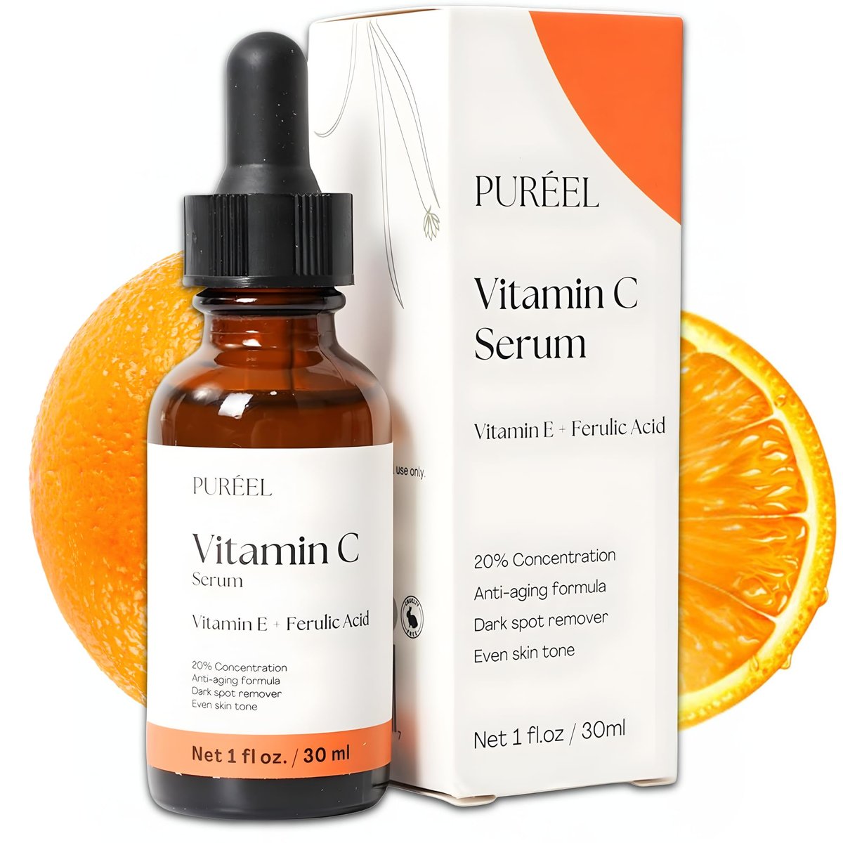 Purify. Puréel 20% Vitamin C Serum for Face – Brightening Serum with Vitamin E & Ferulic Acid – Anti-Aging, Dark Spot Remover, Even Skin Tone, Wrinkle Reduction & Radiant Glow – 1 fl oz Avelisse