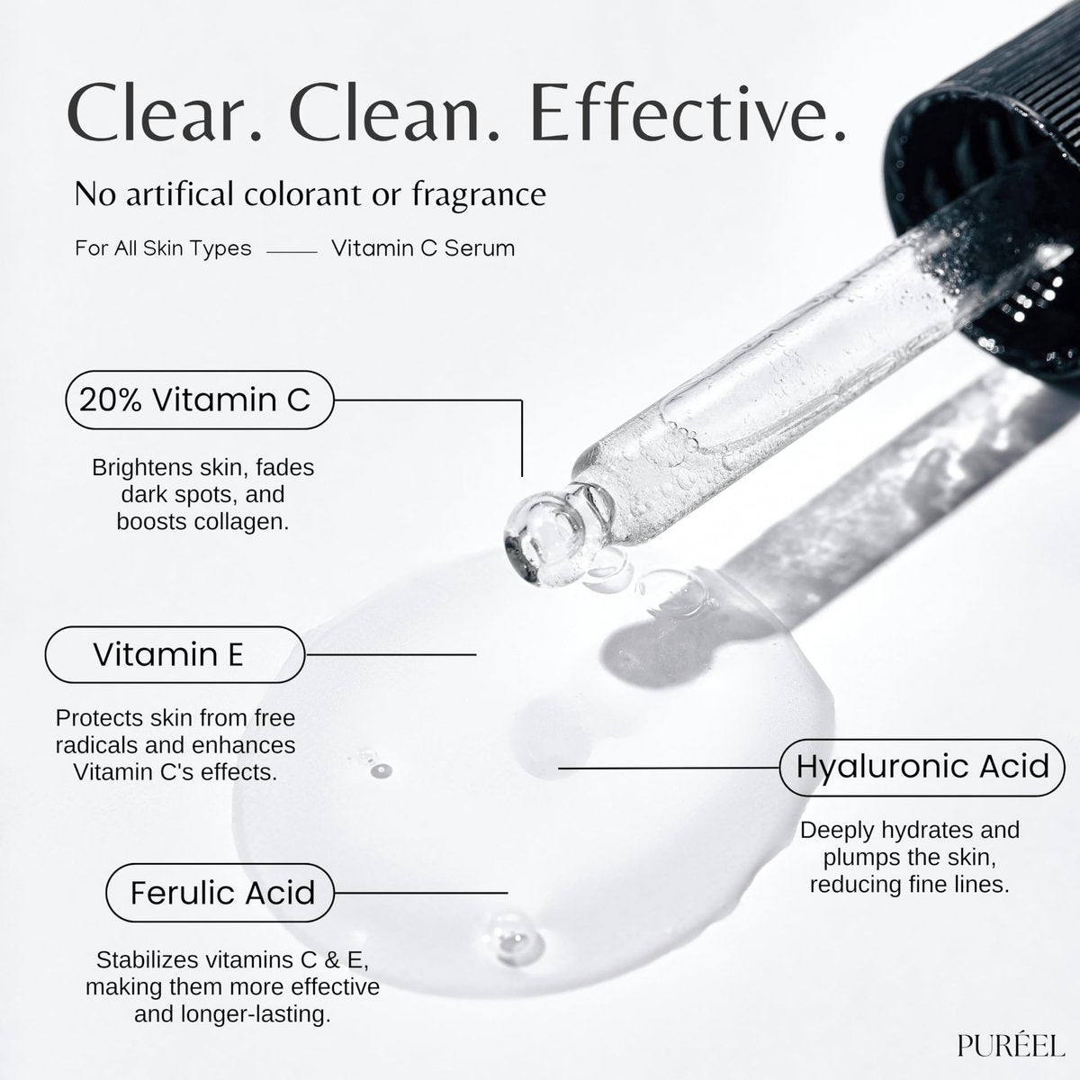 Purify. Puréel 20% Vitamin C Serum for Face – Brightening Serum with Vitamin E & Ferulic Acid – Anti-Aging, Dark Spot Remover, Even Skin Tone, Wrinkle Reduction & Radiant Glow – 1 fl oz Avelisse