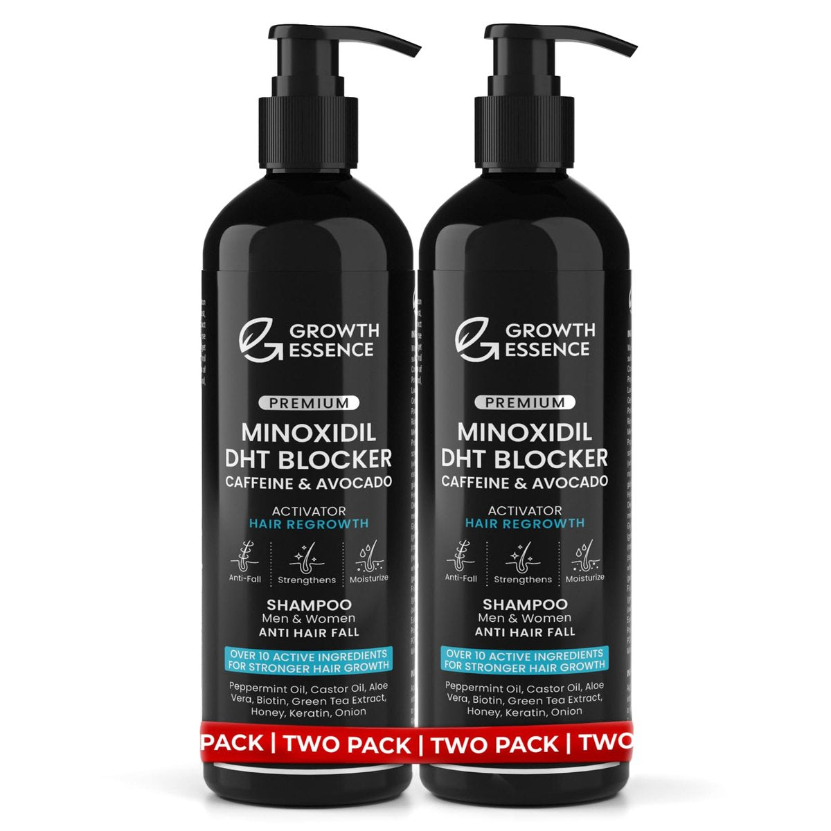 Growth Essence Twopack Thickening Hair Regrowth Shampoo for Thinning Hair - Enriched with Minoxidil, Biotin, Caffeine, Castor Oil & Onion - Supports Hair Growth and Strength for Men & Women - DHT Blocker Formula Avelisse
