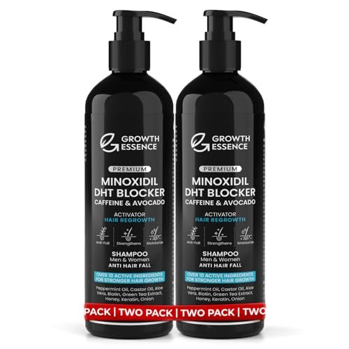 Growth Essence Twopack Thickening Hair Regrowth Shampoo for Thinning Hair - Enriched with Minoxidil, Biotin, Caffeine, Castor Oil & Onion - Supports Hair Growth and Strength for Men & Women - DHT Blocker Formula Avelisse
