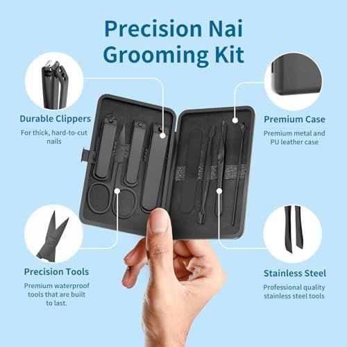 OFIDUS Precision 8-Piece Men's Nail Grooming Travel Kit - Stainless Steel Manicure Set with Clippers, Tweezers, Scissors, and Case Avelisse