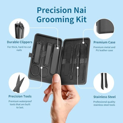 OFIDUS Precision 8-Piece Men's Nail Grooming Travel Kit - Stainless Steel Manicure Set with Clippers, Tweezers, Scissors, and Case Avelisse