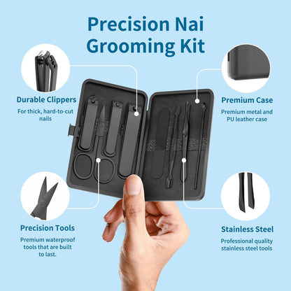 OFIDUS Precision 8-Piece Men's Nail Grooming Travel Kit - Stainless Steel Manicure Set with Clippers, Tweezers, Scissors, and Case Avelisse