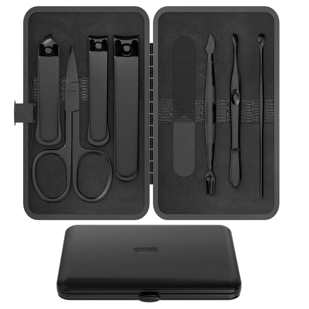 OFIDUS Precision 8-Piece Men's Nail Grooming Travel Kit - Stainless Steel Manicure Set with Clippers, Tweezers, Scissors, and Case Avelisse