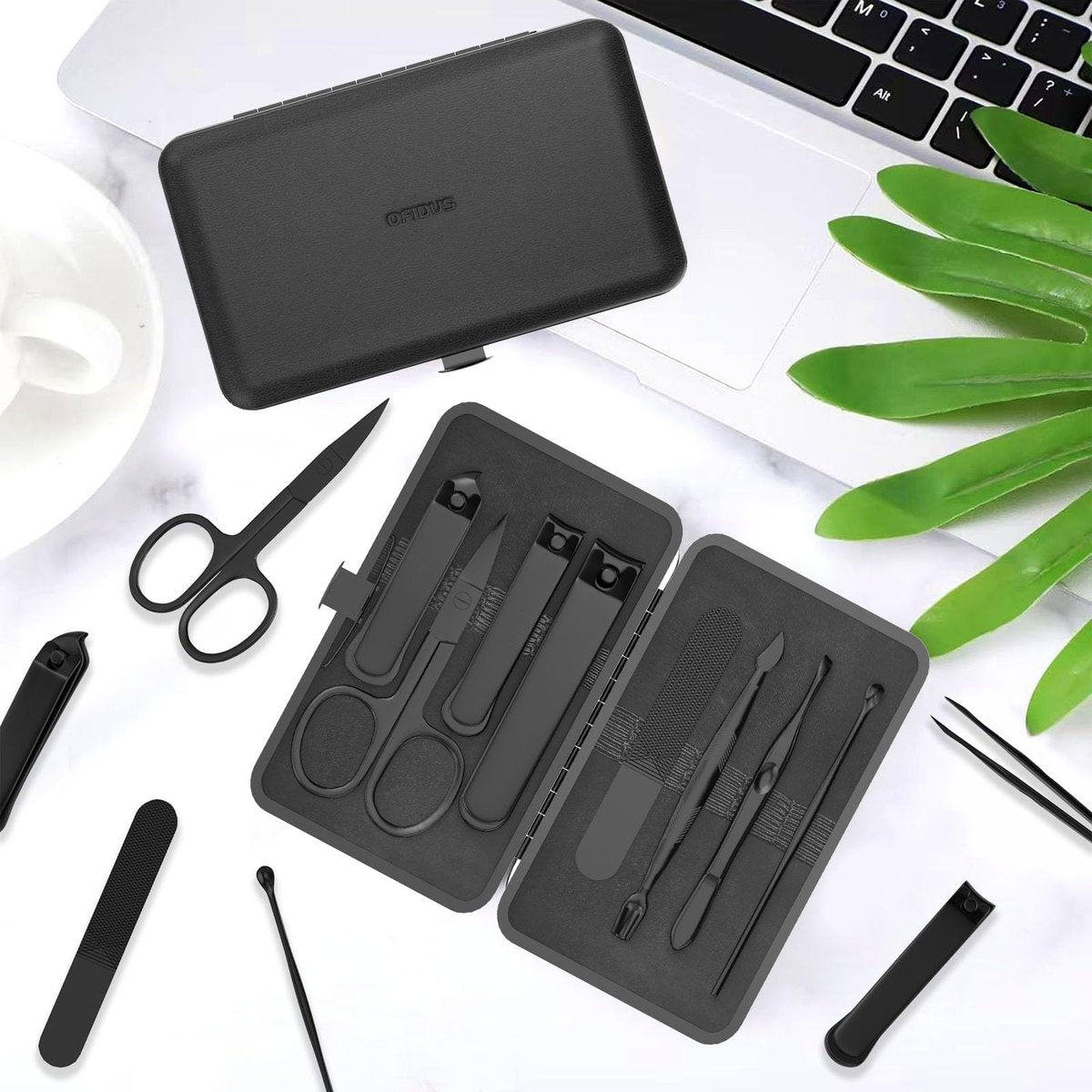 OFIDUS Precision 8-Piece Men's Nail Grooming Travel Kit - Stainless Steel Manicure Set with Clippers, Tweezers, Scissors, and Case Avelisse