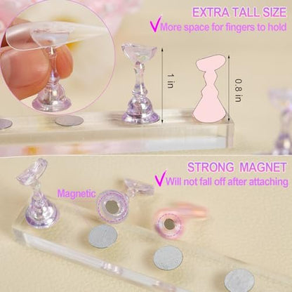 2 Nail Stand for Press Ons - Upgrade Solid Acrylic Nail Stands with Flower Design, Fake Nail Holder for Painting and Display, Includes Glue Tips