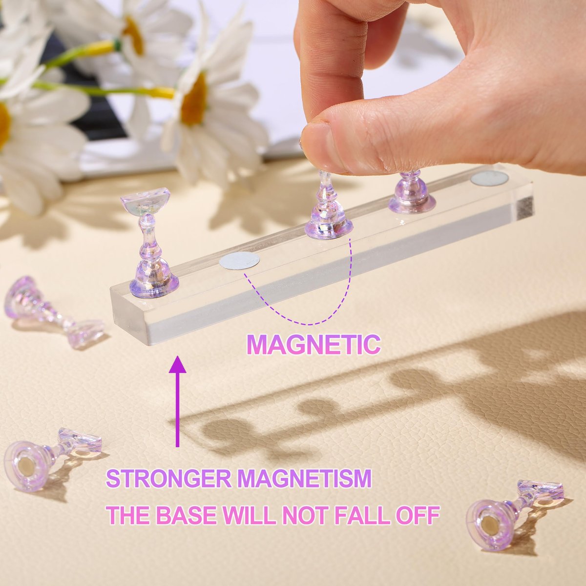 2 Nail Stand for Press Ons - Upgrade Solid Acrylic Nail Stands with Flower Design, Fake Nail Holder for Painting and Display, Includes Glue Tips - görsel 11